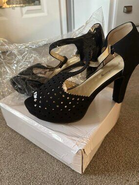 Vintage T-Strap Peep Toe Platform Heels Black Size 10 Gatsby PinUp